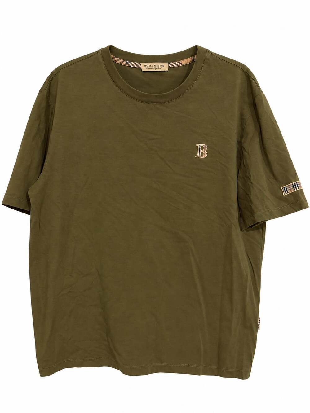 Burberry Check Trim Cotton T-Shirt Olive Green